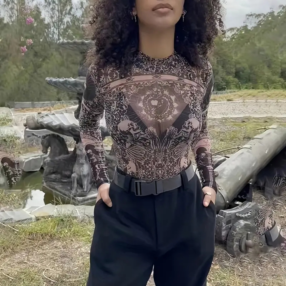Black Skeleton Print Women Top